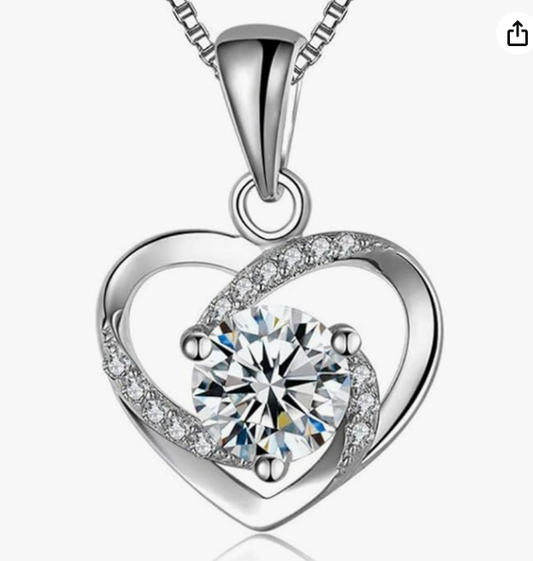 Fashion 18ct White Gold Plated on Silver and Base Sweet Love Heart Pendant.18 inches,Italian Box Chain Necklace Women Jewelery