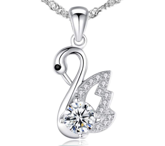 Fashion 18ct White Gold 925 Sterling Silver Swan Love Pendant. 18 inches, Italian Box Chain Necklace for Women Jewelry