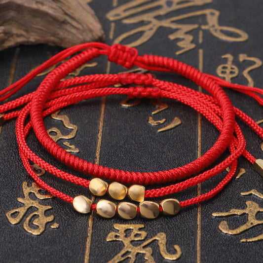 Tibetan Vajra Knot Red String Bracelet Wealth-Attracting Copper Beads, Protective Knot, and Good Fortune Red Cord