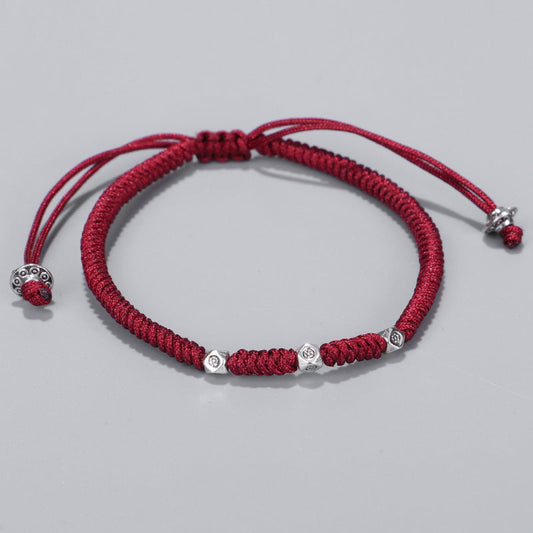 Wine Red Tibetan Beaded Energy Bracelet | Balance, Protection, and Style