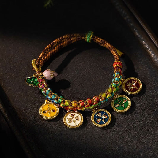 Ancient Tibetan Buddhist Red String Tradition  Tibetan Colorful Rope Five God Of Wealth Luck Braid Bracelet