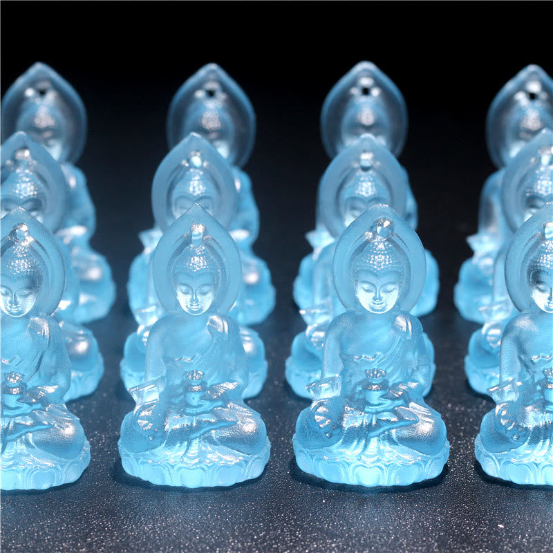 Buddha Energy Necklace Blue Tathagata Buddha Medicine Buddha Liuli Crystal Serenity Amulet Necklace Pendant