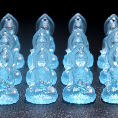 Buddha Energy Necklace Blue Tathagata Buddha Medicine Buddha Liuli Crystal Serenity Amulet Necklace Pendant