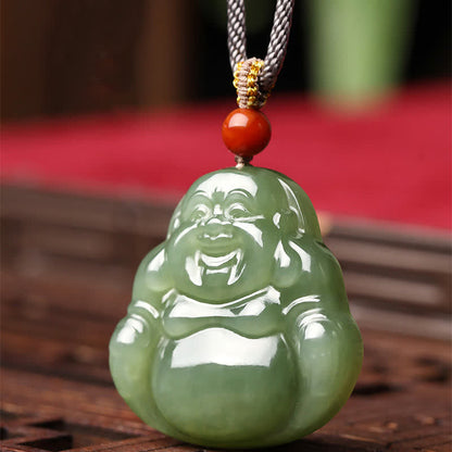 Buddha Energy Necklace Laughing Buddha Hetian Jade Abundance Necklace String Pendant