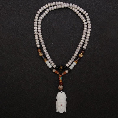 Spirituality 108 Mala Beads Bodhi Seed Yak Bone Avalokitesvara Lucky Pixiu Guan Gong Buddha Demon Peace Tassel Bracelet