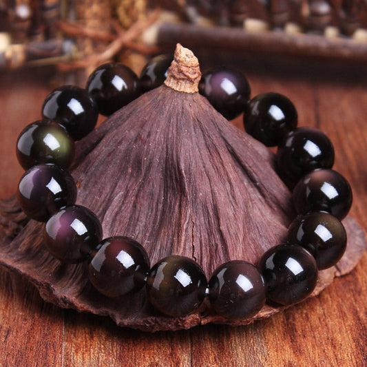 Spirituality Buddha Karma Natural Rainbow Obsidian Positive Bracelet