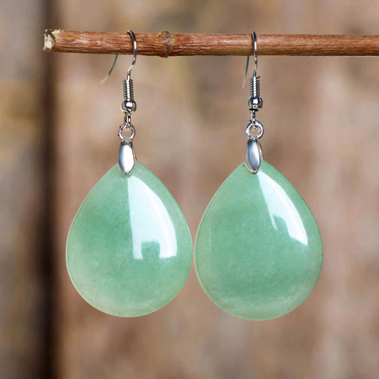 Spirituality Buddha Karma Natural Aventurine Dangle Healing Drop Earrings