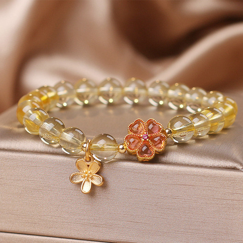 Golden Energy Citrine Natural Wealth Solar Plexus Chakra (Third Chakra) Flower Charm Prosperity Protection Bracelet