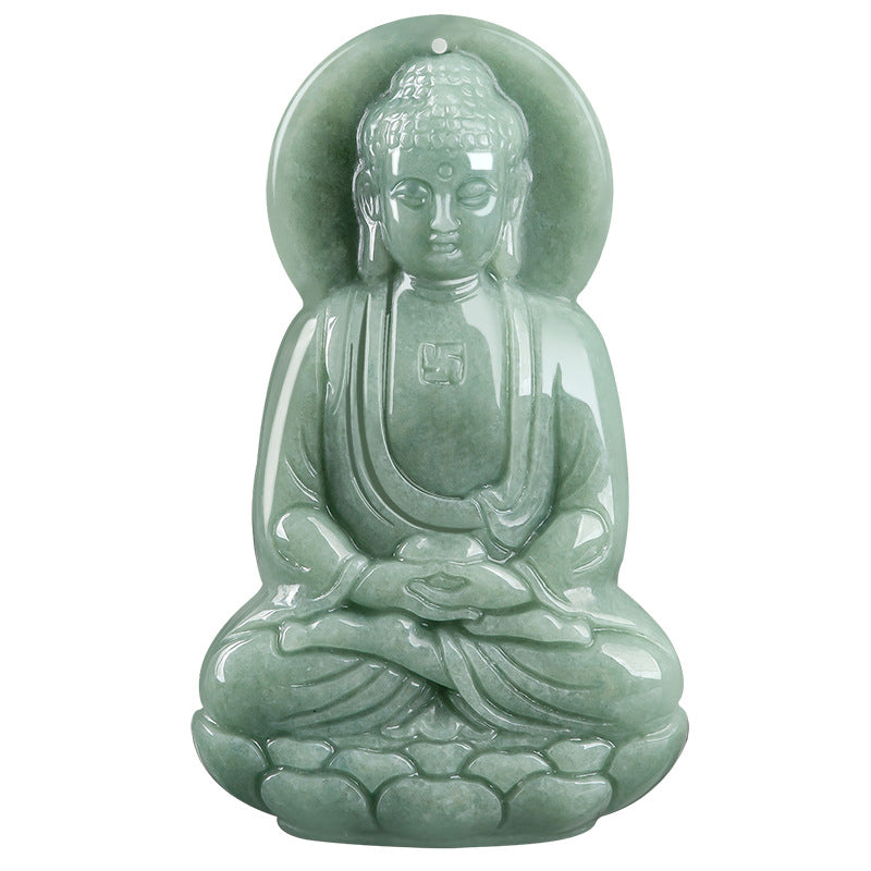 Jade  Amitabha Buddha Jade Amulet Compassion String Necklace