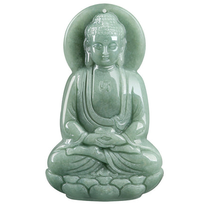 Jade  Amitabha Buddha Jade Amulet Compassion String Necklace