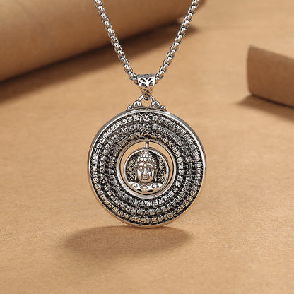 Buddha Energy Necklace Heart Sutra Buddha Carved Peace Buckle Design Serenity Rotatable Necklace Pendant