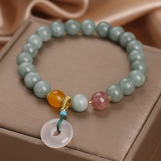 Jade  Natural Jade Strawberry Quartz Bead Peace Buckle Prosperity Bracelet