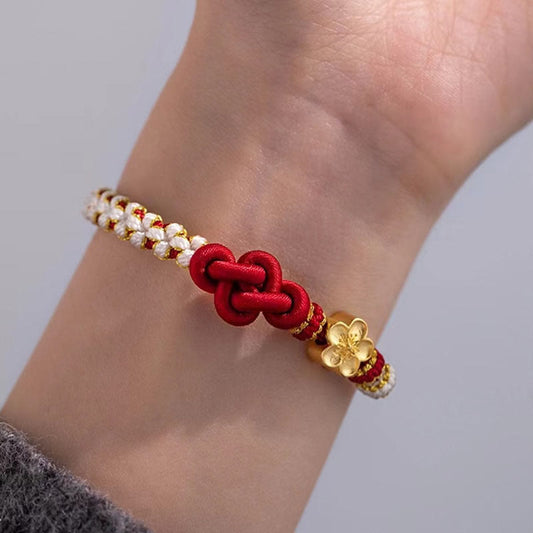 Ancient Tibetan Buddhist Red String Tradition  Handmade True Love Knot Peach Blossom Charm Luck Rope Bracelet