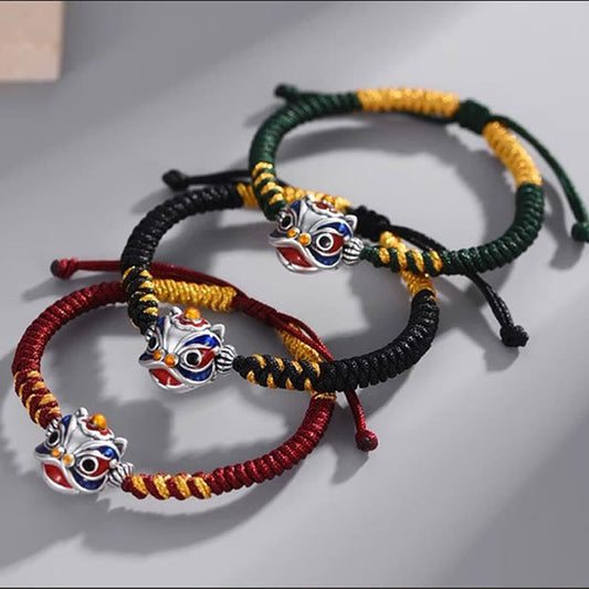 Ancient Tibetan Buddhist Red String Tradition  Handmade Dancing Lion Luck Braided String Bracelet