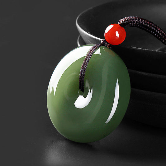 Jade  Natural Round Jade Peace Buckle Prosperity Necklace String Pendant