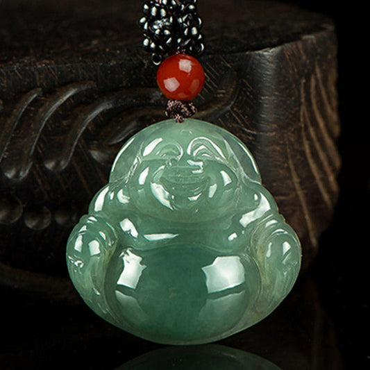 Jade  Laughing Buddha Jade Abundance String Necklace Pendant
