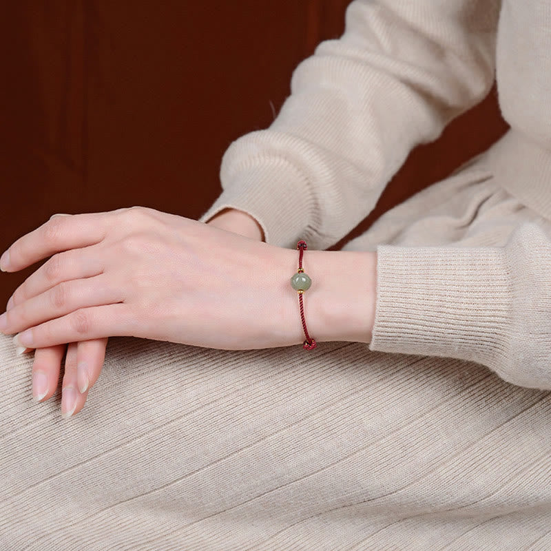 Ancient Tibetan Buddhist Red String Tradition  925 Sterling Silver Plated Gold Hetian Jade Lotus Luck Red String Bracelet