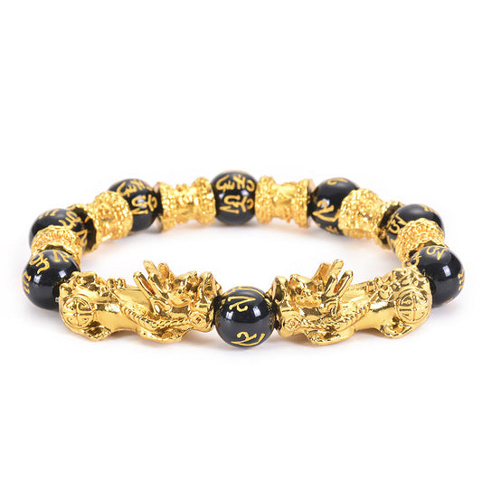 Spirituality Buddha Karma Double Pixiu Obsidian Wealth Bracelet