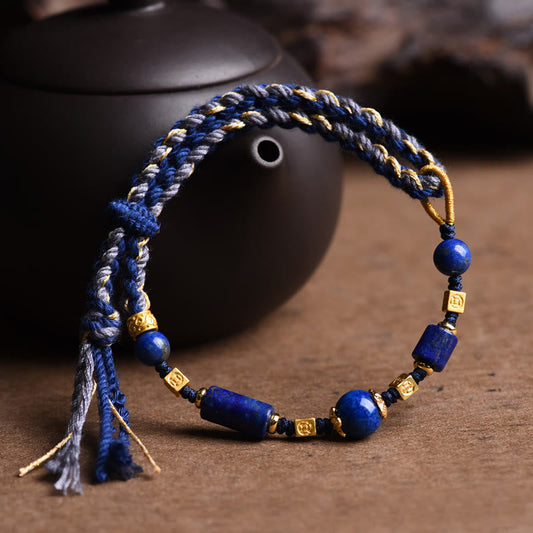 Ancient Tibetan Buddhist Red String Tradition  Handmade Natural Lazurite Bead Positive Rope Bracelet
