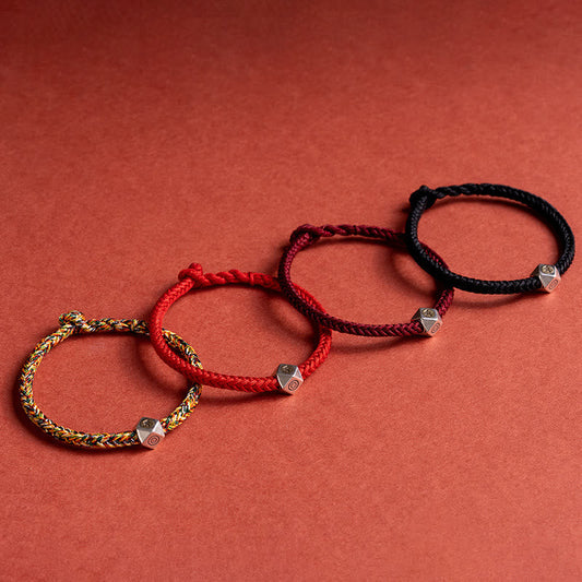 Ancient Tibetan Buddhist Red String Tradition  925 Sterling Silver Handmade Chinese Zodiac Natal Buddha Luck Protection Braided String Bracelet