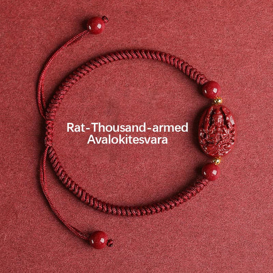 Ancient Tibetan Buddhist Red String Tradition  Chinese Zodiac Natal Buddha Cinnabar Keep Away Evil Spirits Rope Bracelet