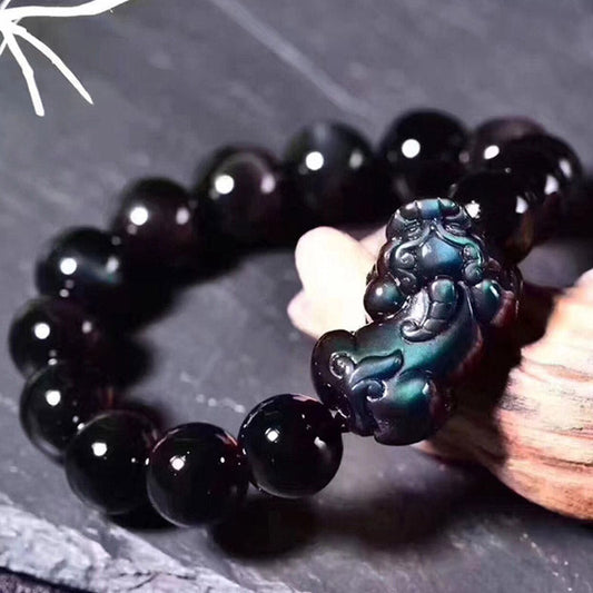 Spirituality Buddha Karma FengShui PiXiu Rainbow Obsidian Luck Bracelet