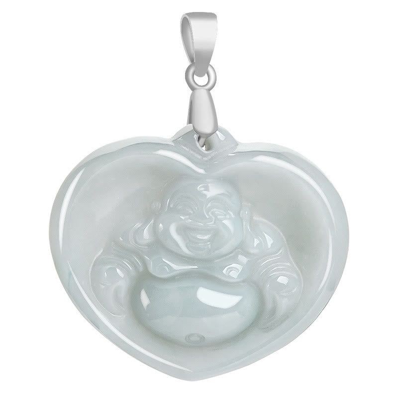 Buddha Energy Necklace 925 Sterling Silver Laughing Buddha White Jade Luck Blessing Necklace Pendant