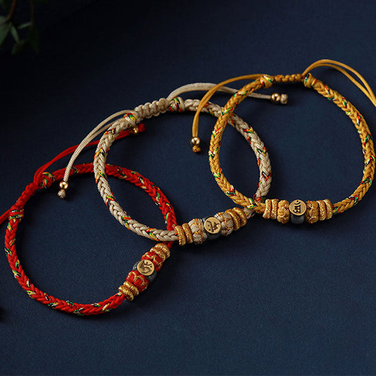 Ancient Tibetan Buddhist Red String Tradition  Chinese Zodiac Natal Buddha Silver Luck Braided String Bracelet