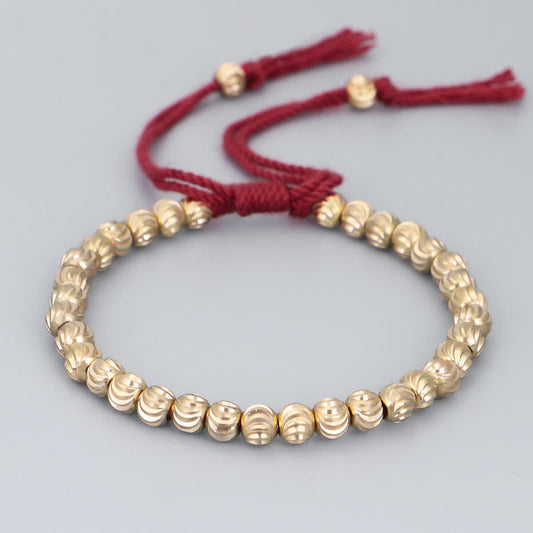 Ancient Tibetan Buddhist Red String Tradition  Tibetan Handmade Copper Bead Luck String Bracelet