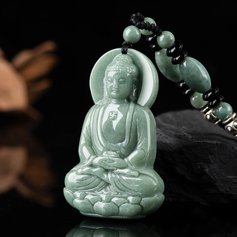 Jade  Amitabha Buddha Jade Amulet Compassion String Necklace