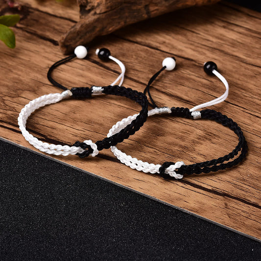 Ancient Tibetan Buddhist Red String Tradition  Handmade Black White Rope Braided Healing Bracelet