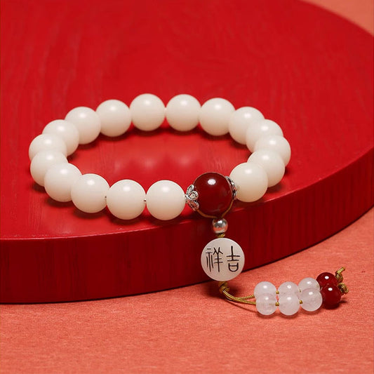 Spirituality Buddha Karma Bodhi Seed Red Agate Black Obsidian Pink Crystal Rutilated Quartz Peace Wrist Mala Bracelet