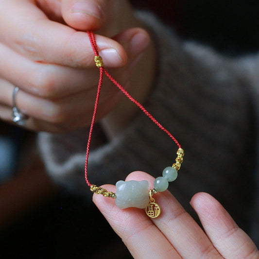 Jade  Chinese Zodiac Tiger Jade Prosperity Red String Bracelet