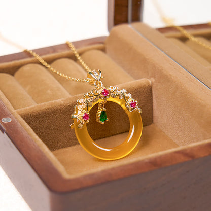 Golden Energy Citrine Green Chalcedony Peace Buckle Design Strength Necklace Pendant