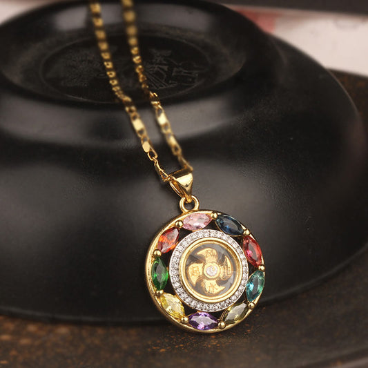 Ancient Tibetan Buddhist Red String Tradition  Colorful Zircon Copper Wealth Luck Rotation Bracelet Necklace Pendant