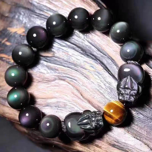 Spirituality Buddha Karma FengShui PiXiu Rainbow Obsidian Healing Bracelet