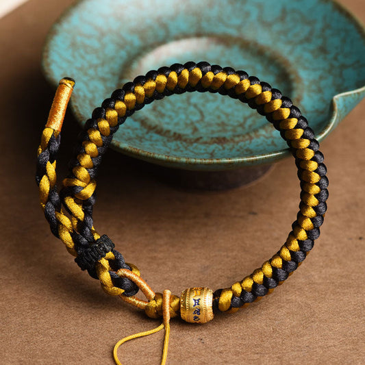 Ancient Tibetan Buddhist Red String Tradition  Handmade Tibetan Black Gold Dragon Scale Rope Om Mani Padme Hum Purity Bracelet