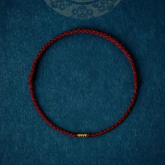 Ancient Tibetan Buddhist Red String Tradition  925 Sterling Silver Lucky Golden Bead Braided String Bracelet Anklet