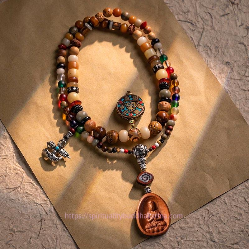 Spirituality Buddha Karma Tibetan 108 Mala Beads Bodhi Seed Buddha Head Nine Palaces Eight Diagrams OM Wisdom Bracelet