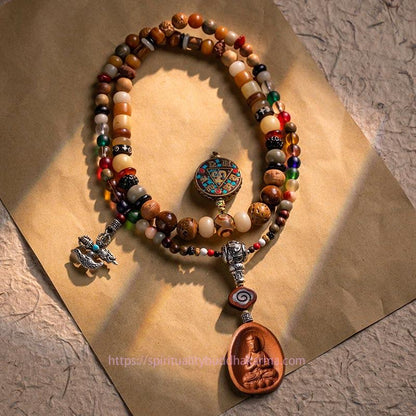 Spirituality Buddha Karma Tibetan 108 Mala Beads Bodhi Seed Buddha Head Nine Palaces Eight Diagrams OM Wisdom Bracelet