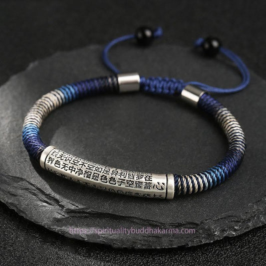 Ancient Tibetan Buddhist Red String Tradition  999 Sterling Silver Heart Sutra Calm Handmade Braided Bracelet