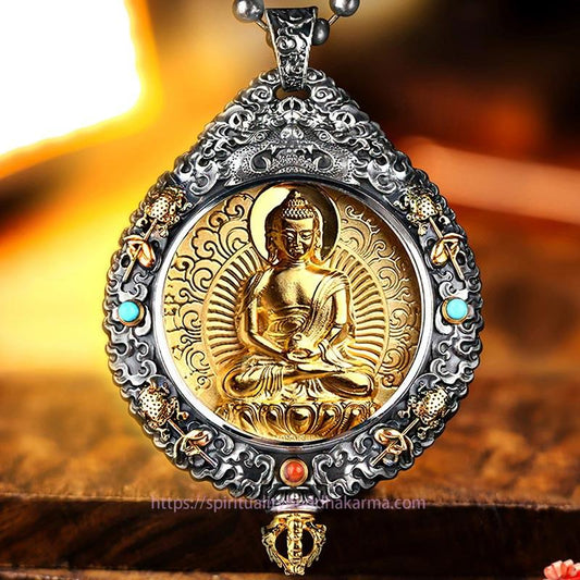 Buddha Energy Necklace Chinese Zodiac Natal Buddha Thangka Nine Palaces Eight Diagrams Wealth Rotatable Necklace Pendant