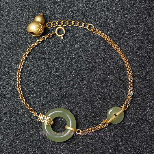 Jade  Round Jade Peace Buckle Gourd Fu Character Auspicious Prosperity Chain Bracelet