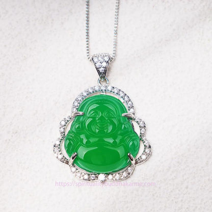 Jade  Good Luck Laughing Buddha Necklace