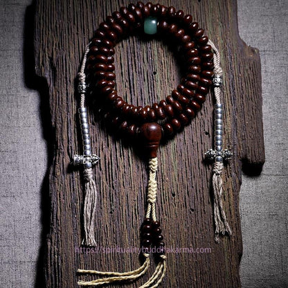 Spirituality Buddha Karma Natural Tibet 108 Mala Beads Purple Bodhi Seed Three-eyed Dzi Bead Copper Dorje Harmony Bracelet