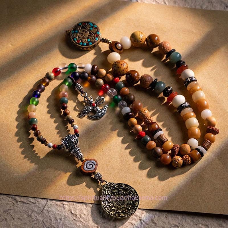 Spirituality Buddha Karma Tibetan 108 Mala Beads Bodhi Seed Buddha Head Nine Palaces Eight Diagrams OM Wisdom Bracelet