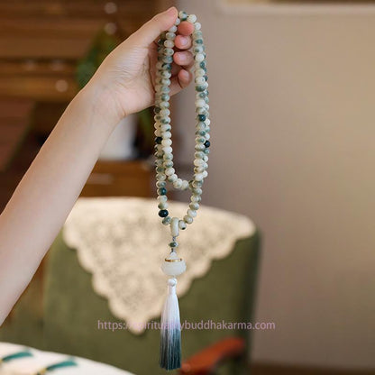 Spirituality Buddha Karma Natural 108 Mala Beads Bodhi Seed Lotus Engraved Wisdom Tassel Bracelet