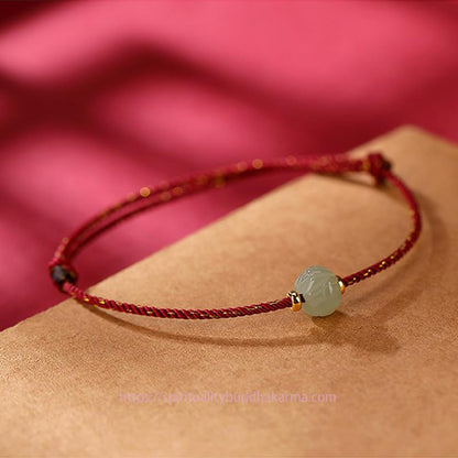 Ancient Tibetan Buddhist Red String Tradition  925 Sterling Silver Plated Gold Hetian Jade Lotus Luck Red String Bracelet
