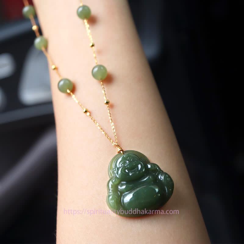 Buddha Energy Necklace Laughing Buddha Hetian Jade Luck Necklace Bead Chain Pendant