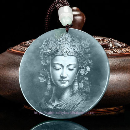 Buddha Energy Necklace Kwan Yin Avalokitesvara Jade Abundance String Necklace Pendant